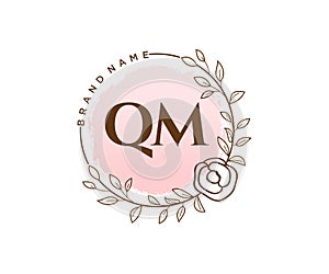 Initial QM feminine logo. Usable for Nature, Salon, Spa, Cosmetic and Beauty Logos. Flat Vector Logo Design Template Element