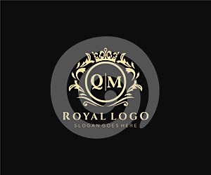 Initial QM Letter Luxurious Brand Logo Template, for Restaurant, Royalty, Boutique, Cafe, Hotel, Heraldic, Jewelry, Fashion and