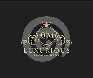 Initial QM Letter Royal Luxury Logo template in vector art for Restaurant, Royalty, Boutique, Cafe, Hotel, Heraldic, Jewelry,