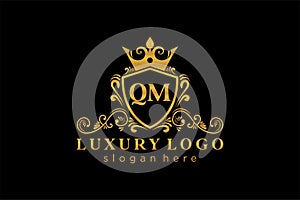 Initial QM Letter Royal Luxury Logo template in vector art for Restaurant, Royalty, Boutique, Cafe, Hotel, Heraldic, Jewelry,