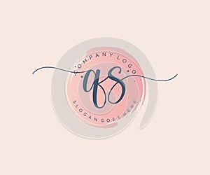 Initial QS feminine logo. Usable for Nature, Salon, Spa, Cosmetic and Beauty Logos. Flat Vector Logo Design Template Element