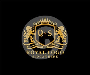 Initial QS Letter Lion Royal Luxury Logo template in vector art for Restaurant, Royalty, Boutique, Cafe, Hotel, Heraldic, Jewelry