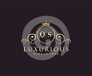 Initial QS Letter Royal Luxury Logo template in vector art for Restaurant, Royalty, Boutique, Cafe, Hotel, Heraldic, Jewelry,