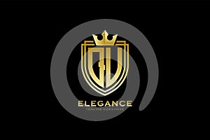 initial QU elegant luxury monogram logo or badge template with scrolls and royal crown - perfect for luxurious branding projects