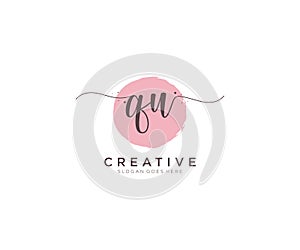 initial QU Feminine logo beauty monogram and elegant logo design, handwriting logo of initial signature, wedding, fashion, floral