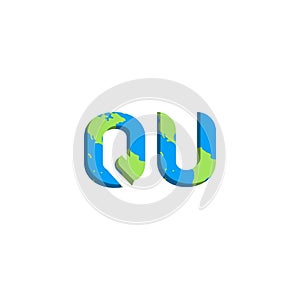 Initial QU logo design with World Map style, Logo business branding