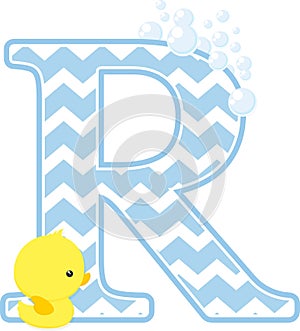 Initial r with bubbles and cute baby rubber duck