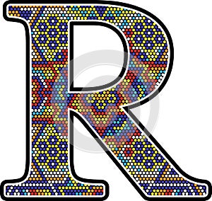 Initial r with colorful mexican huichol art style