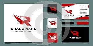 Initial R Letter Eagle Logo Icon with Creative Eagle Head Vector with business card design