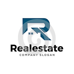 Initial R letter realestate logo design template