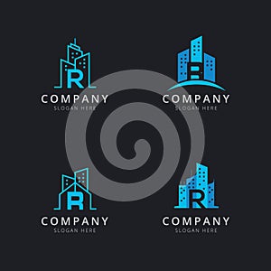 Initial R logo with building elements template