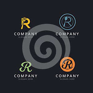 Initial R logo with restaurant elements