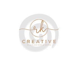 initial RK Feminine logo beauty monogram and elegant logo design, handwriting logo of initial signature, wedding, fashion, floral