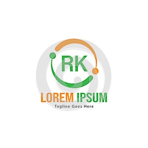 Initial RK logo template with modern frame. Minimalist RK letter logo vector illustration
