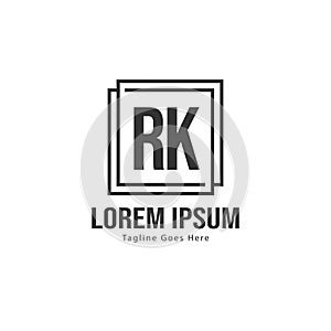 Initial RK logo template with modern frame. Minimalist RK letter logo vector illustration