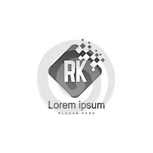 Initial RK logo template with modern frame. Minimalist RK letter logo vector illustration