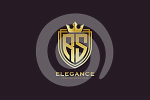 initial RS elegant luxury monogram logo or badge template with scrolls and royal crown - perfect for luxurious branding projects