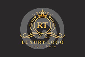 Initial RT Letter Royal Luxury Logo template in vector art for Restaurant, Royalty, Boutique, Cafe, Hotel, Heraldic, Jewelry,