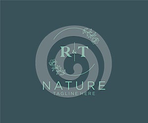 initial RT letters Botanical feminine logo template floral, editable premade monoline logo suitable, Luxury feminine wedding