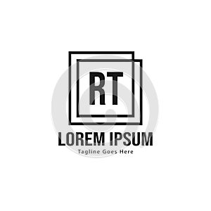 Initial RT logo template with modern frame. Minimalist RT letter logo vector illustration