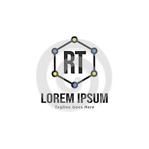 Initial RT logo template with modern frame. Minimalist RT letter logo vector illustration