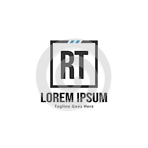 Initial RT logo template with modern frame. Minimalist RT letter logo vector illustration