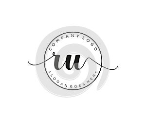 initial RU Feminine logo beauty monogram and elegant logo design, handwriting logo of initial signature, wedding, fashion, floral