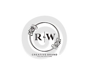 initial RW letters hand drawn feminine and floral botanical logo suitable for spa salon skin hair beauty boutique and cosmetic