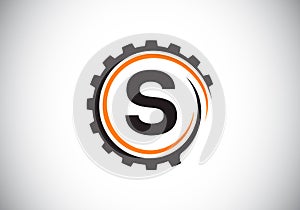 Initial S monogram alphabet in a gear spiral. Gear engineer logo design. Logo for automotive, mechanical, technology, setting,