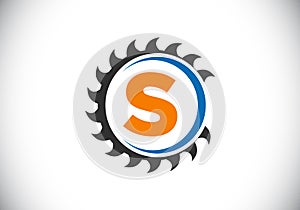 Initial S monogram alphabet with the saw blade. Carpentry, woodworking logo design. Font emblem. Modern vector logo for sawmill