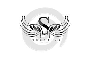 Initial S Typography Flourishes Logogram Beauty Wings Logo photo