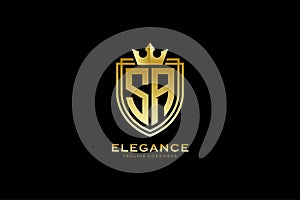 initial SA elegant luxury monogram logo or badge template with scrolls and royal crown - perfect for luxurious branding projects