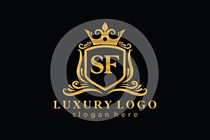 Initial SF Letter Royal Luxury Logo template in vector art for Restaurant, Royalty, Boutique, Cafe, Hotel, Heraldic, Jewelry,