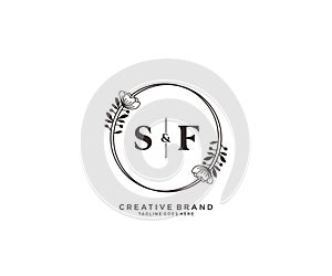 initial SF letters hand drawn feminine and floral botanical logo suitable for spa salon skin hair beauty boutique and cosmetic