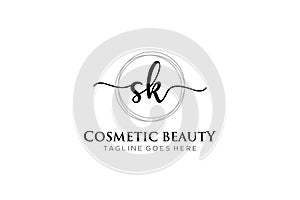 initial SK Feminine logo beauty monogram and elegant logo design, handwriting logo of initial signature, wedding, fashion, floral