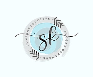 initial SK Feminine logo beauty monogram and elegant logo design, handwriting logo of initial signature, wedding, fashion, floral