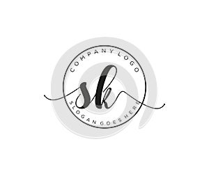 initial SK Feminine logo beauty monogram and elegant logo design, handwriting logo of initial signature, wedding, fashion, floral