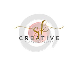 initial SK Feminine logo beauty monogram and elegant logo design, handwriting logo of initial signature, wedding, fashion, floral