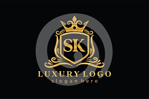 Initial SK Letter Royal Luxury Logo template in vector art for Restaurant, Royalty, Boutique, Cafe, Hotel, Heraldic, Jewelry,