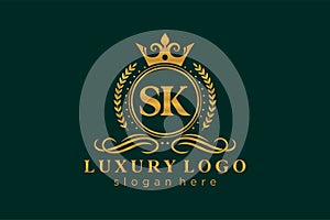 Initial SK Letter Royal Luxury Logo template in vector art for Restaurant, Royalty, Boutique, Cafe, Hotel, Heraldic, Jewelry,