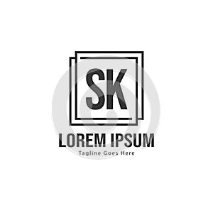 Initial SK logo template with modern frame. Minimalist SK letter logo vector illustration