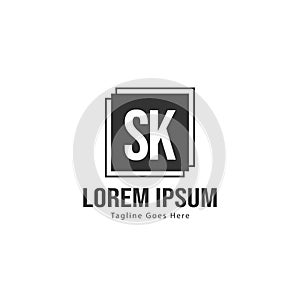 Initial SK logo template with modern frame. Minimalist SK letter logo vector illustration