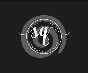 initial SQ Feminine logo beauty monogram and elegant logo design, handwriting logo of initial signature, wedding, fashion, floral