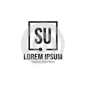 Initial SU logo template with modern frame. Minimalist SU letter logo vector illustration