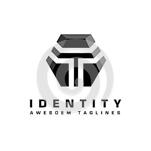 Initial T hexagon logo vector template