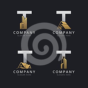 Initial T logo with real estate elements template