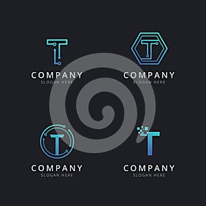 Initial T logo with technology elements template