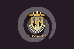 initial TB elegant luxury monogram logo or badge template with scrolls and royal crown - perfect for luxurious branding projects