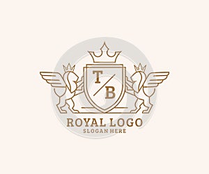 Initial TB Letter Lion Royal Luxury Heraldic,Crest Logo template in vector art for Restaurant, Royalty, Boutique, Cafe, Hotel,