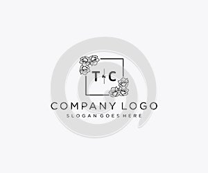 initial TC letters Botanical feminine logo template floral